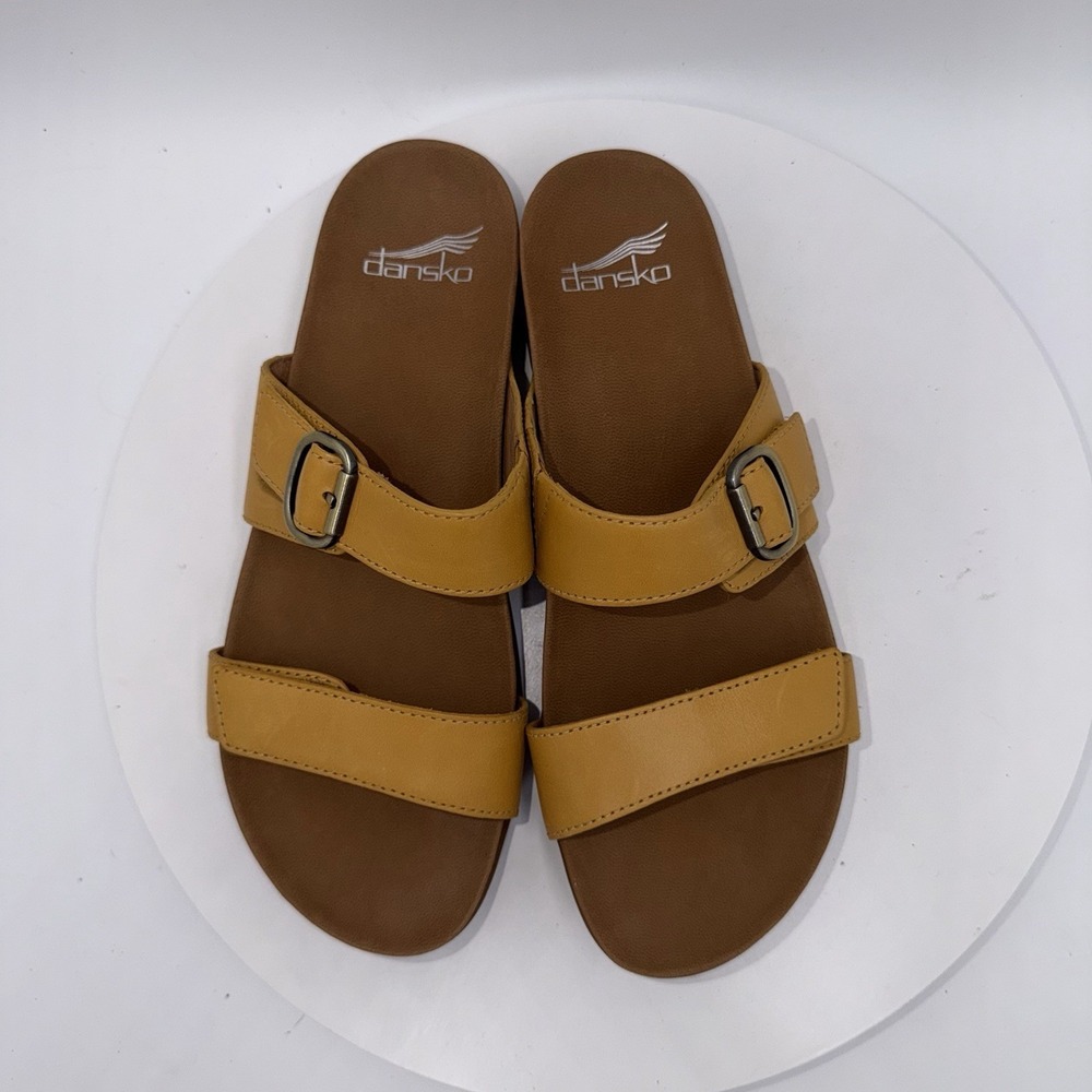 Dansko Justine Yellow Leather Double Strap Wedge Sandals Women's Size 38/7.5-8 - Picture 4 of 8